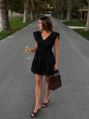 Gap Flutter Sleeve Eyelet Mini Dress V-Neckline Dark Cottage Core Whimsical Goth